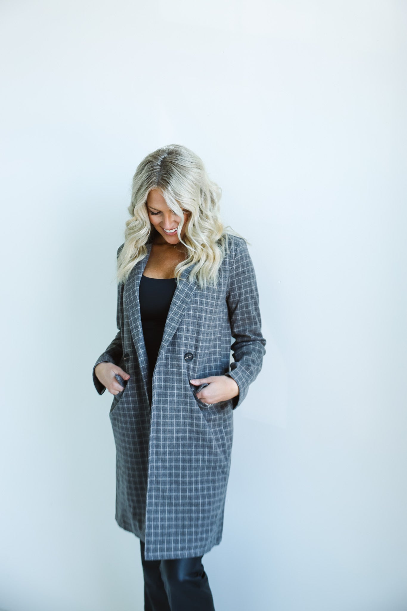 Longline plaid blazer best sale