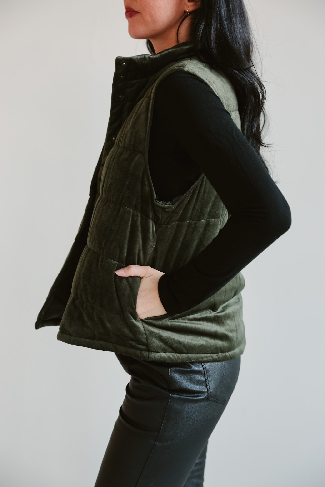 Quilted Olive Velvet Vest