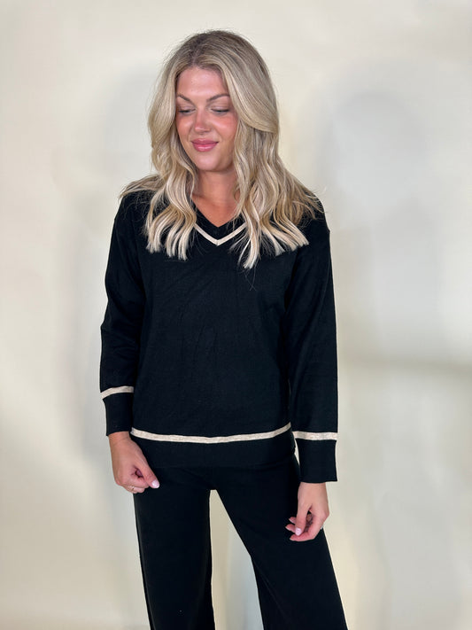 V-Neck Contrast Trim Sweater