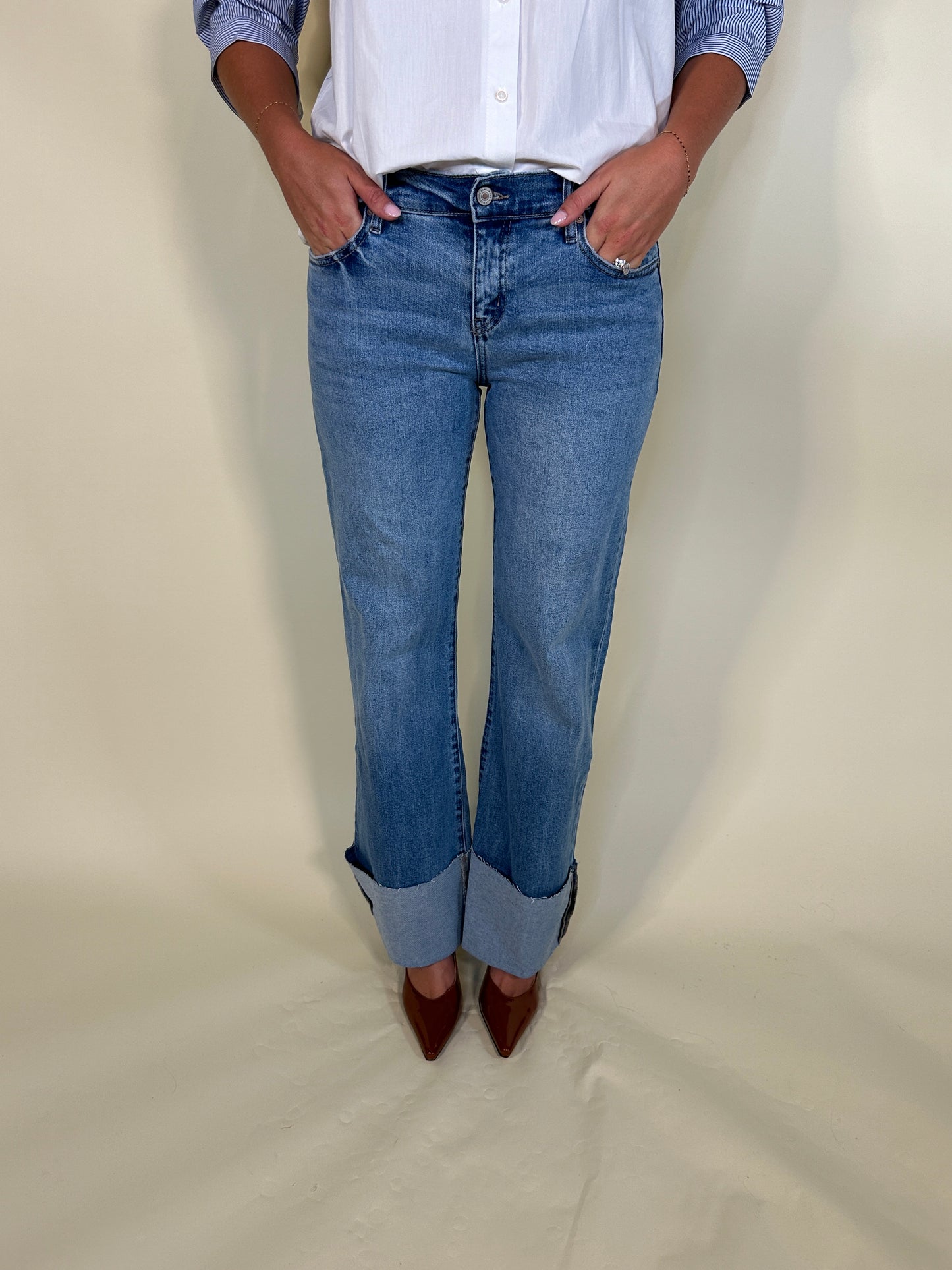 Straight-Leg Cuffed Hem Denim Jeans