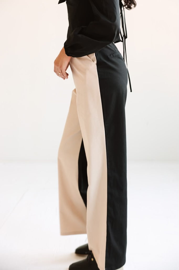 Contrast Stripe Wide-Leg Trousers