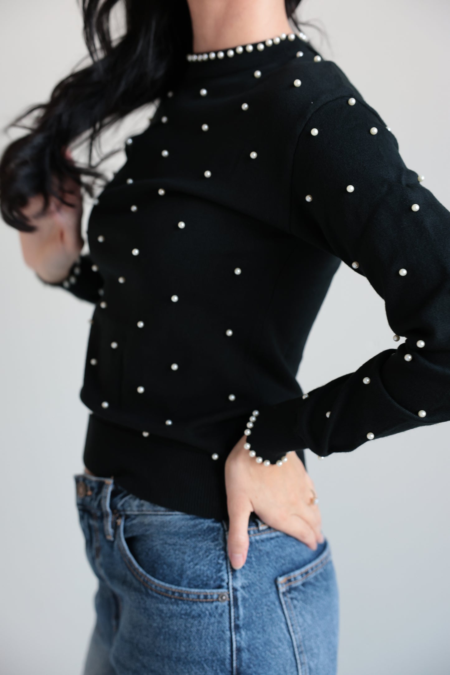 Pearl-Embellished Knit Sweater