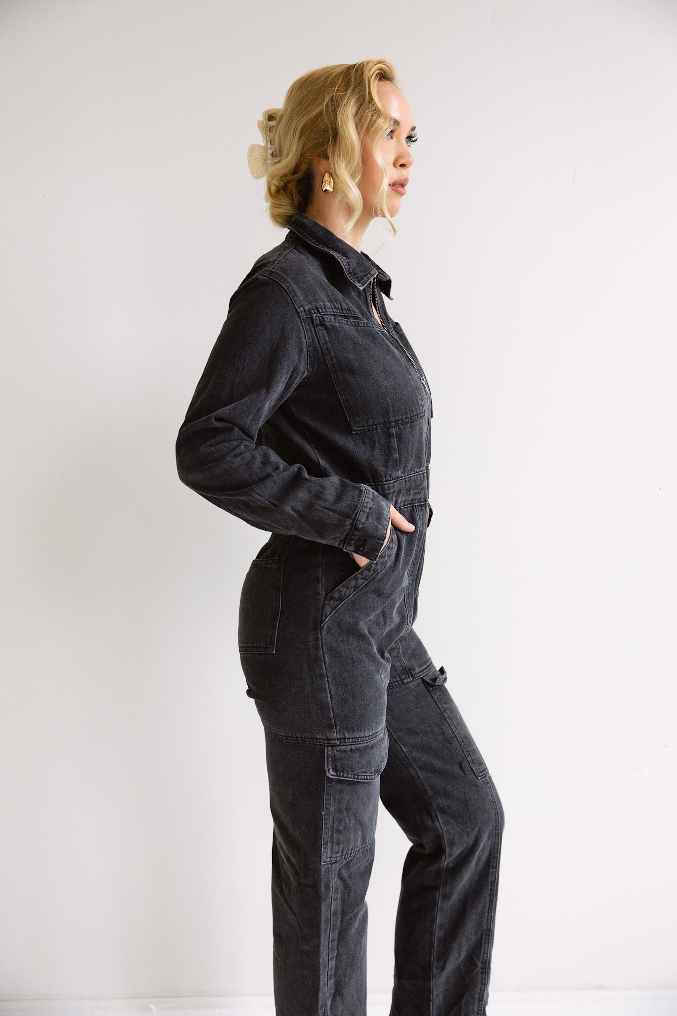 Charcoal Utility Denim Jumpsuit