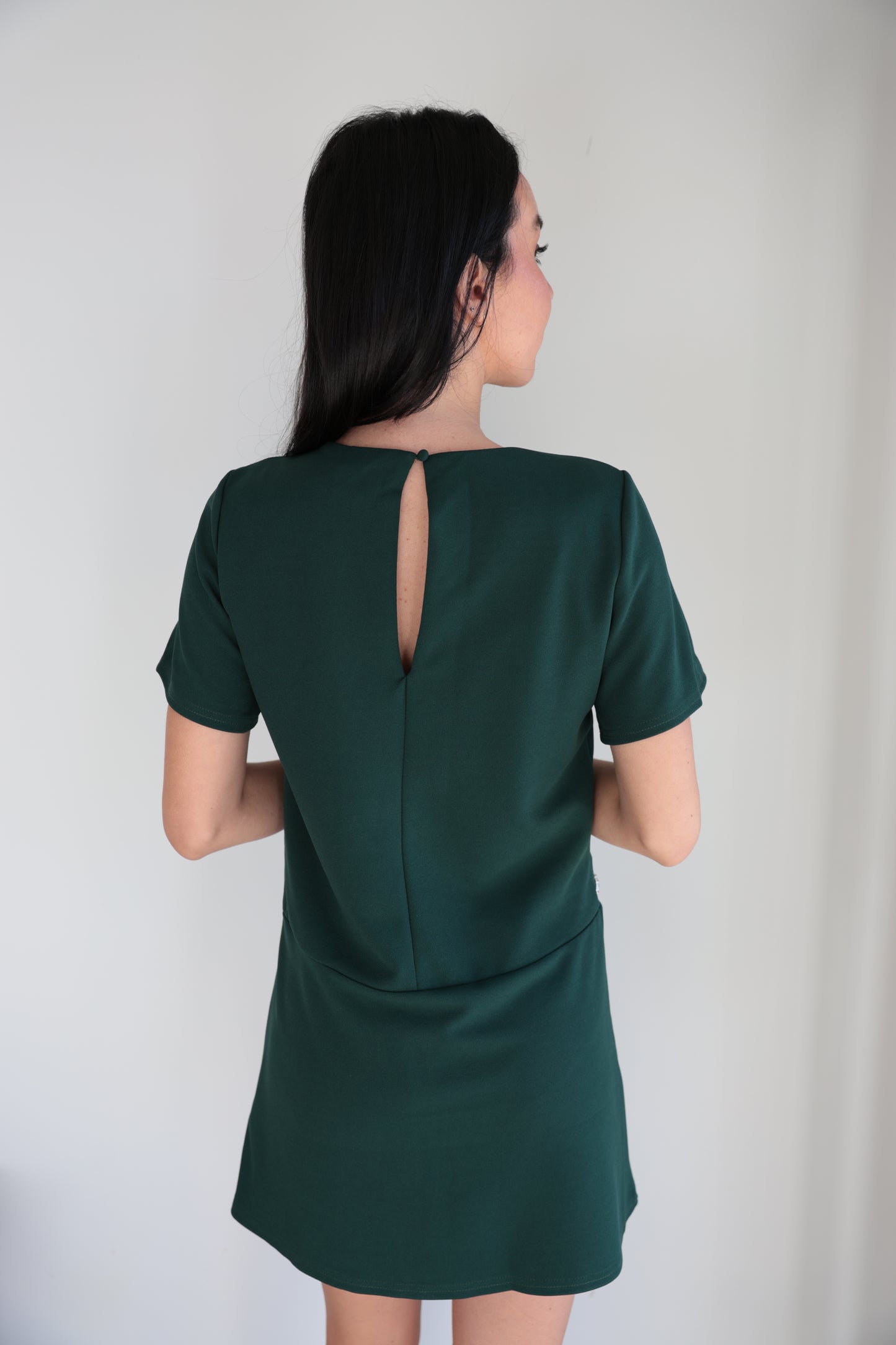 Emerald Glam Rhinestone-Bow Mini Dress