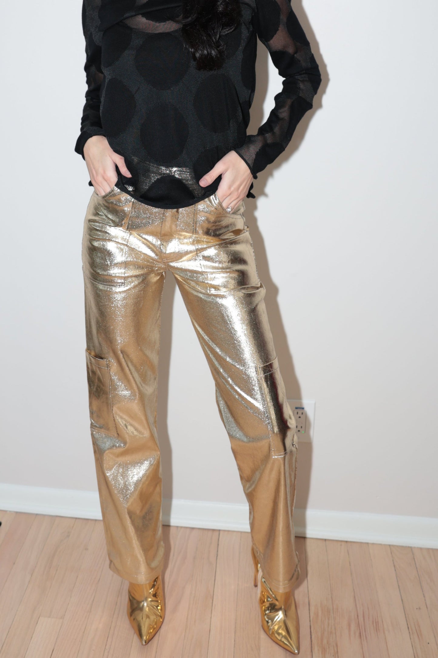 Golden Hour Metallic Straight-Leg Pants