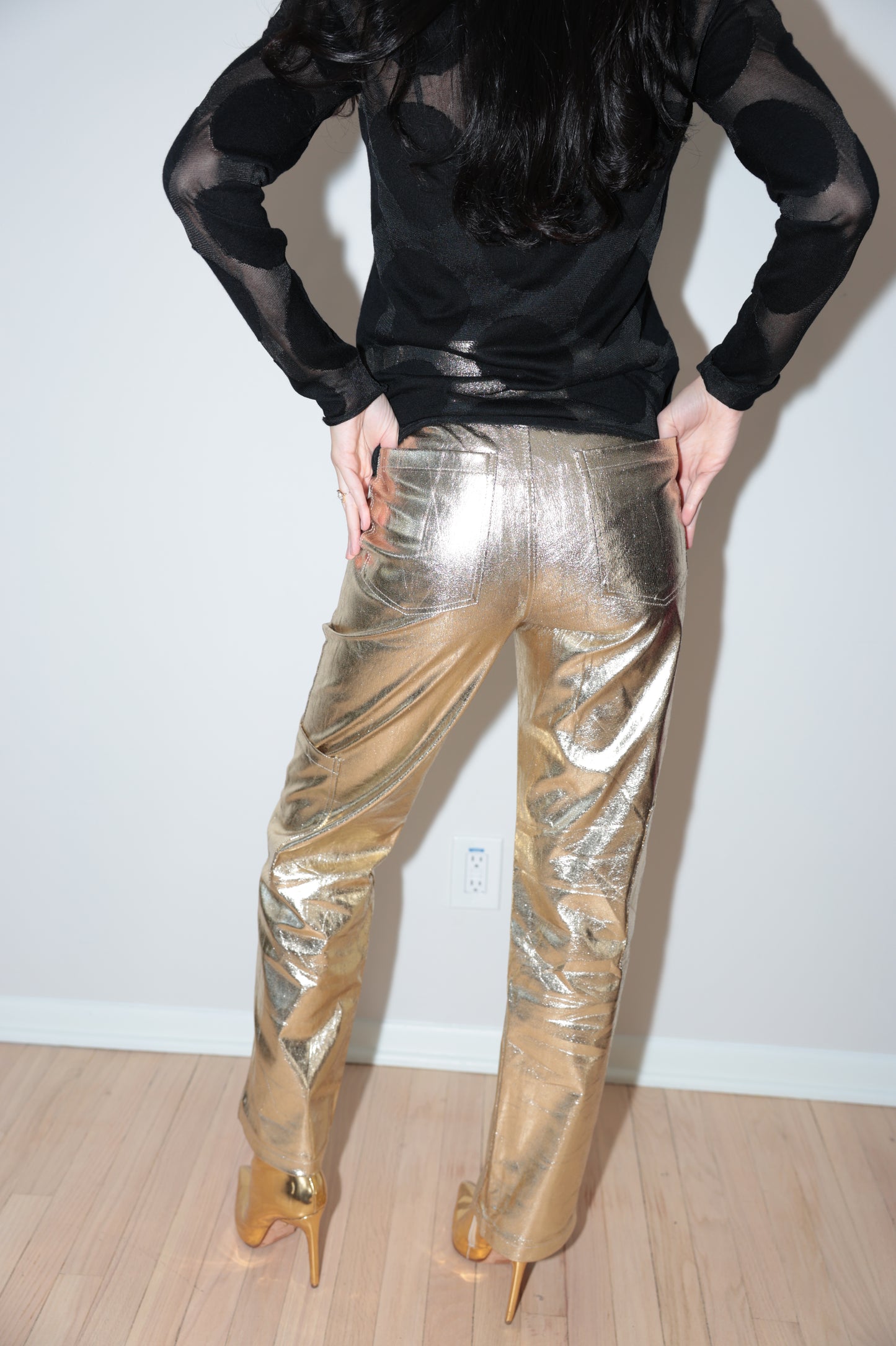 Golden Hour Metallic Straight-Leg Pants