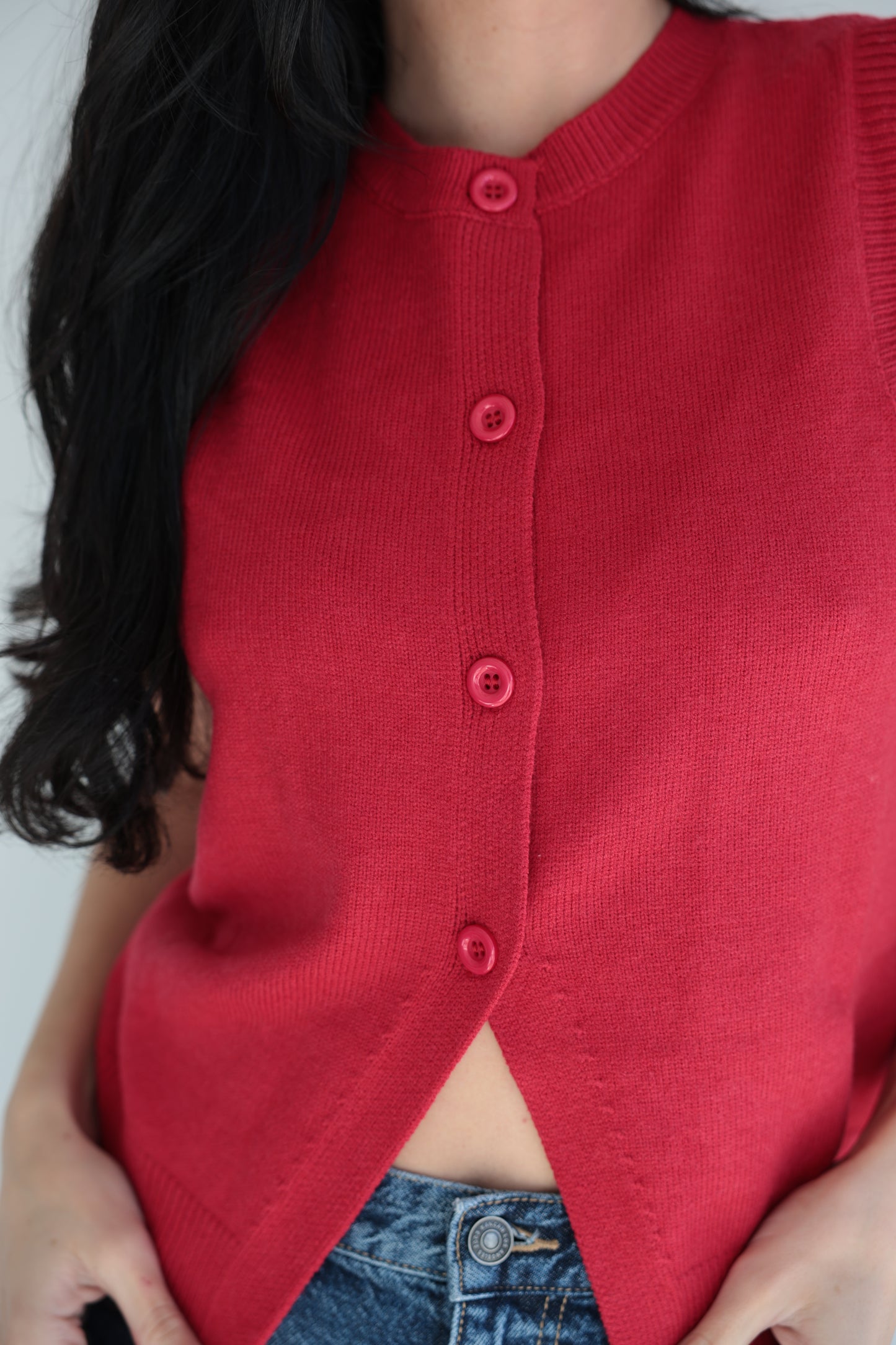 Classic Red Knit Button-Up Vest