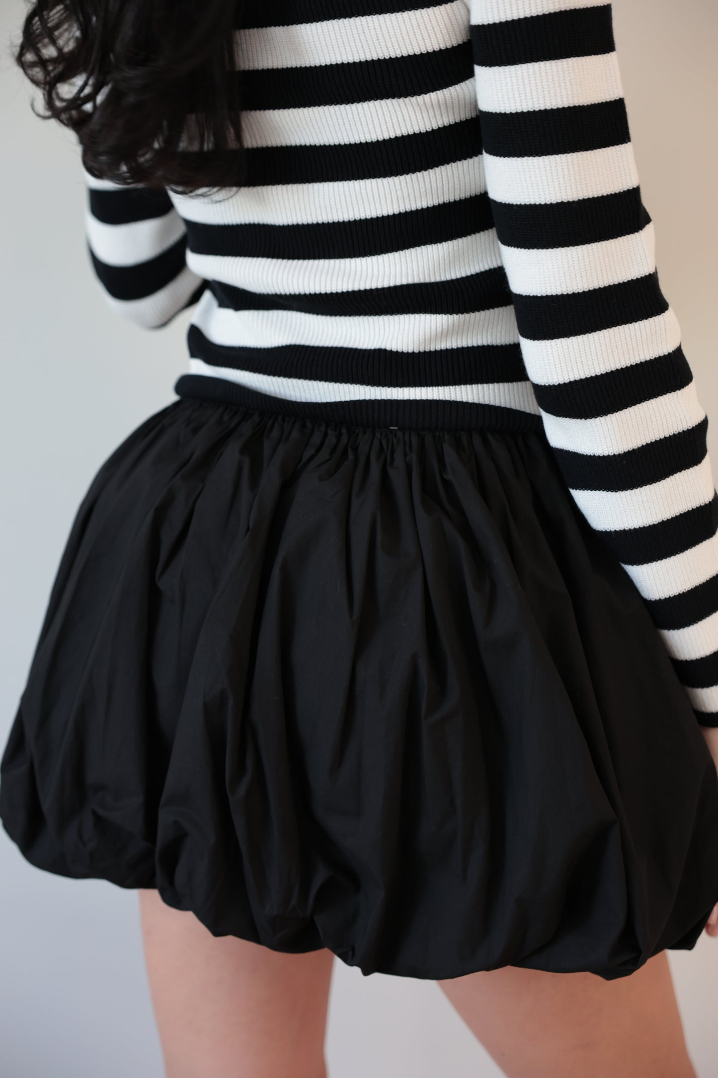 Striped Sweater Dress with Statement Puff Skirt