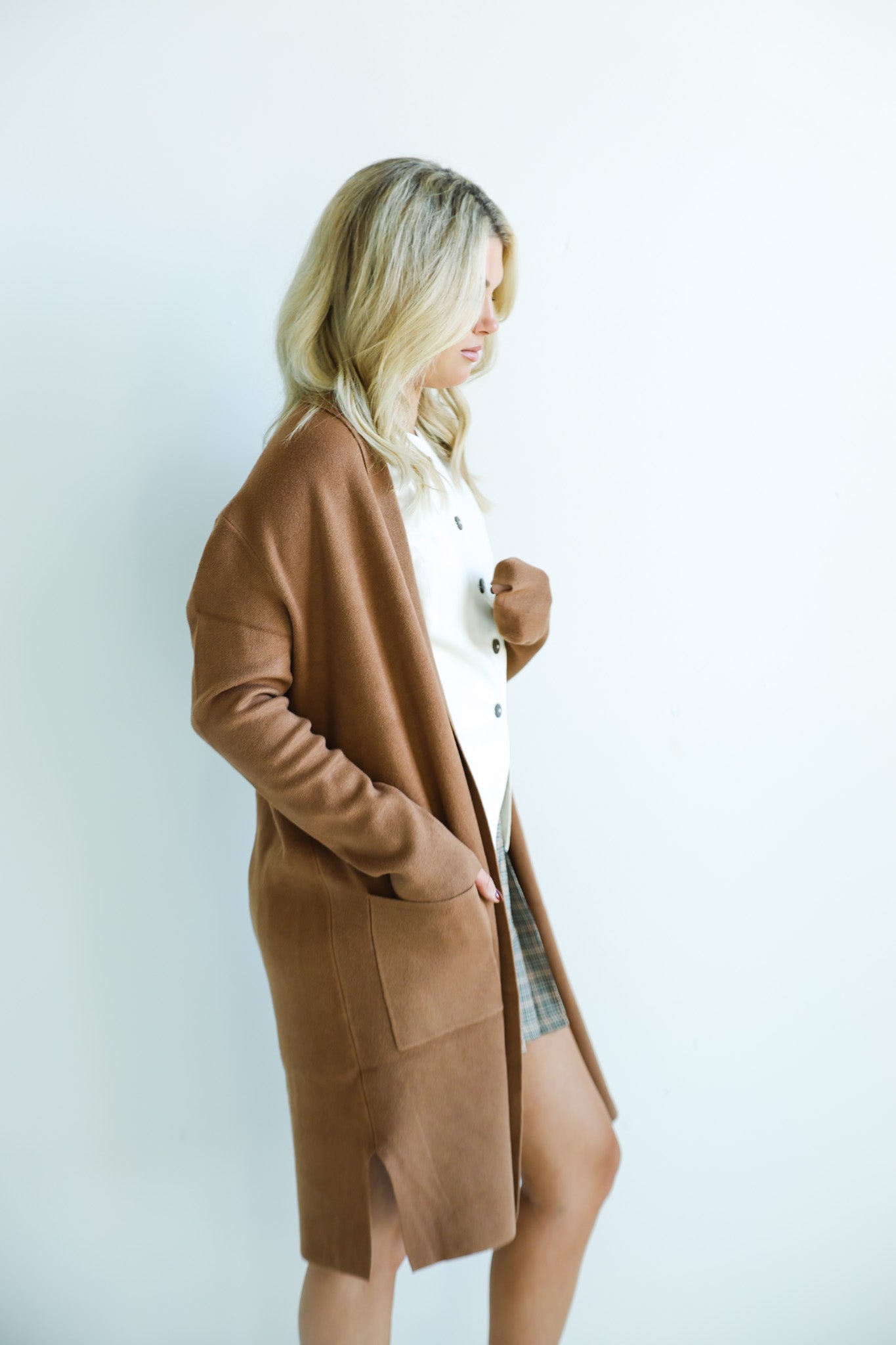 Classic Longline Open-Front Cardigan.