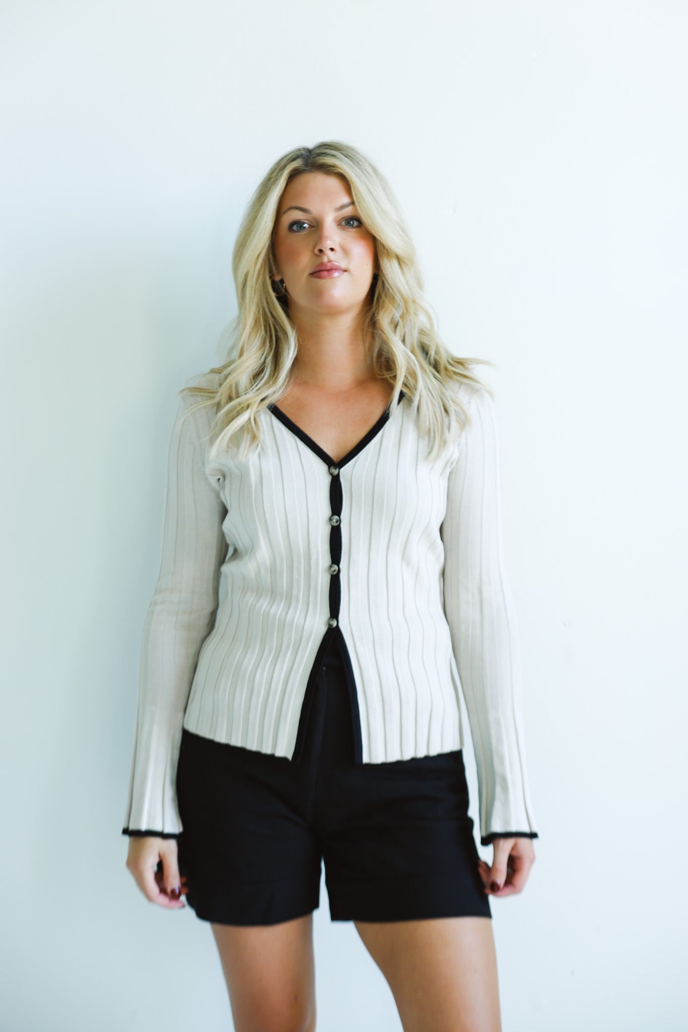 Contrast Trim Ribbed Cardigan