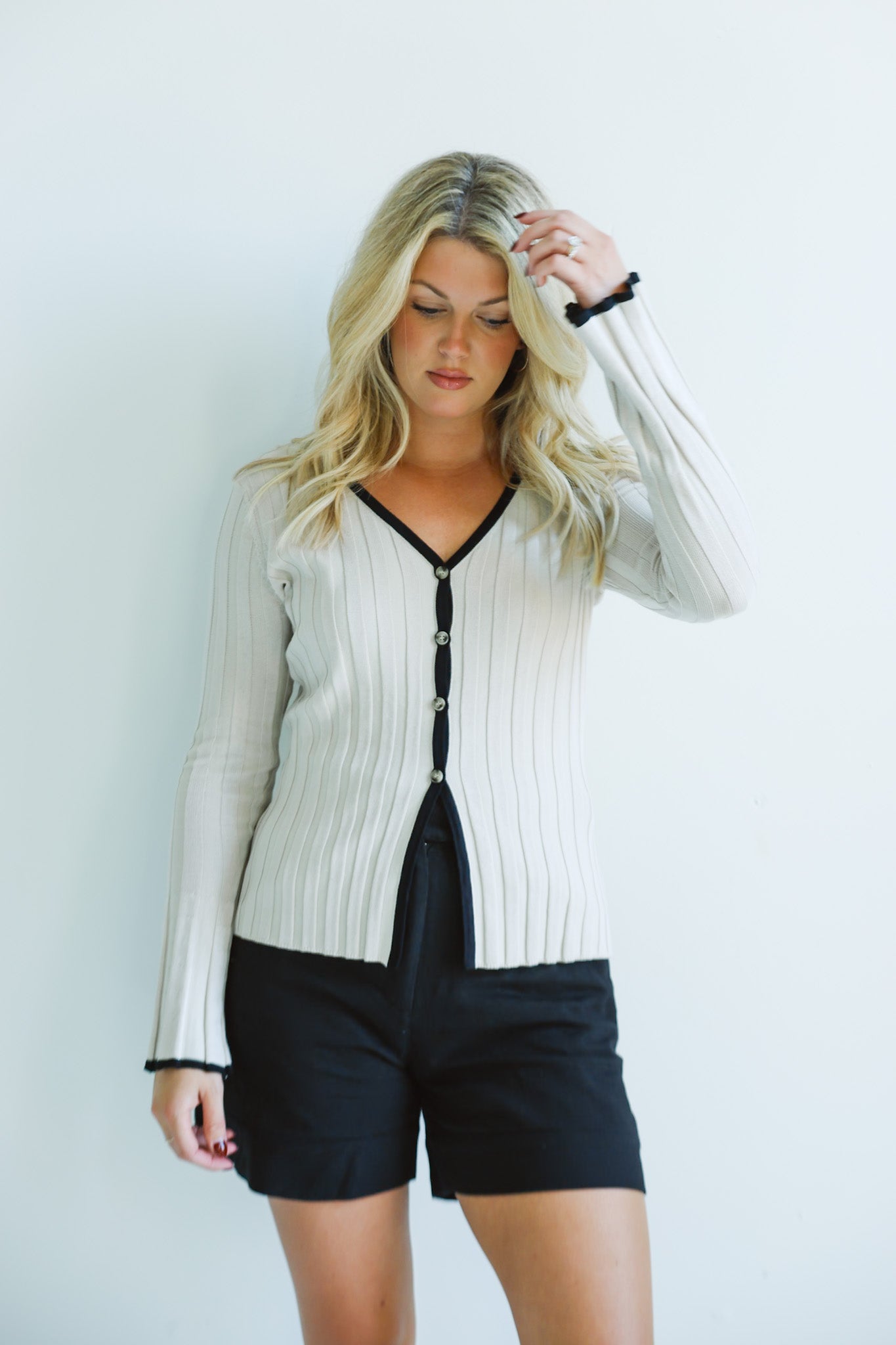 Contrast Trim Ribbed Cardigan