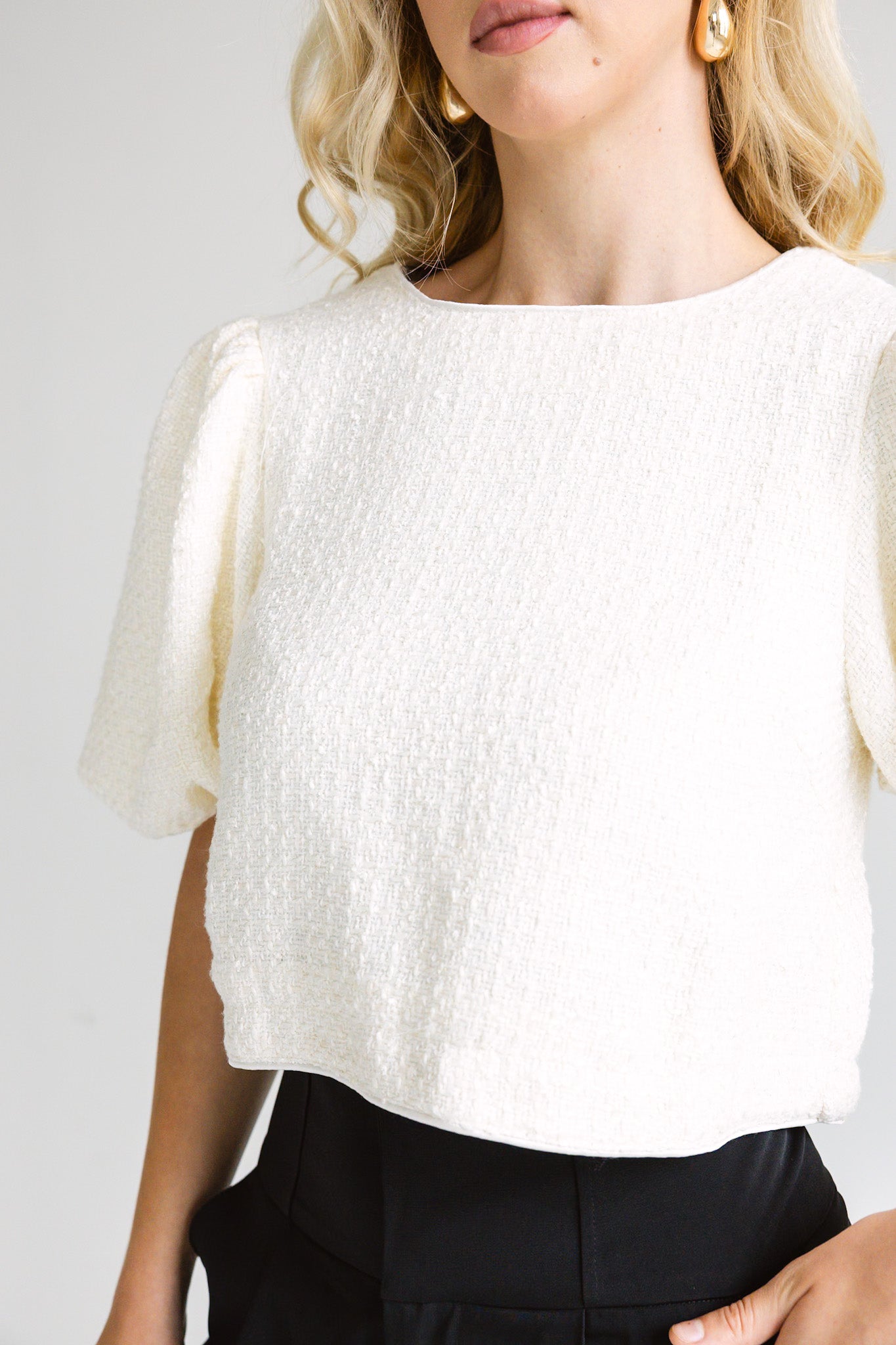 Ivory Textured Puff Sleeve Top