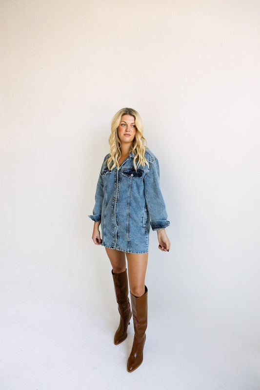 The Avery Denim Button-Down Shirt Dress