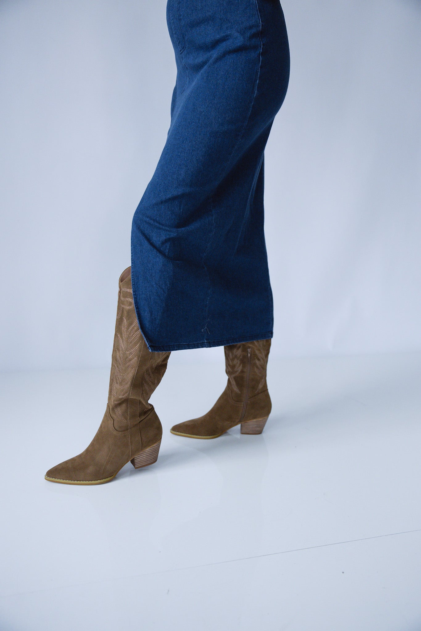 Embroidered Brown Suede Western Boots